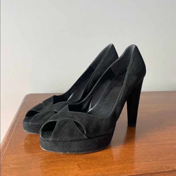 Stuart Weitzman Black Suede Peep-toe Heels - Picture 8 of 8